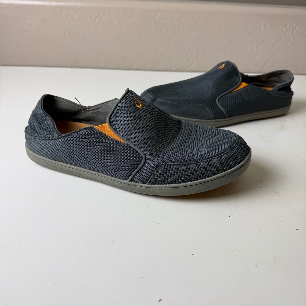 OluKai Nohea Mesh Mens Slip On Shoes Grey Orange Loafers 10188-4242 Size 12